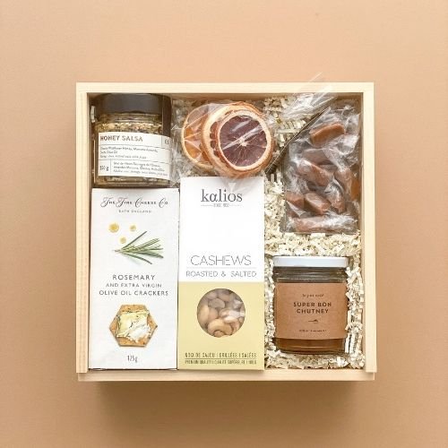 Gourmet wooden gift box for corporate gifting in Toronto