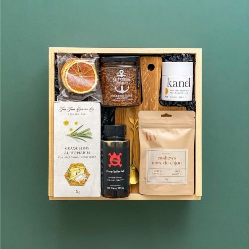 Corporate gifts Toronto, Gourmet food in a wooden gift box, Mint & Co