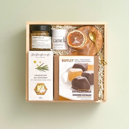 Corporate gifts Toronto, Gourmet food in a wooden gift box, Mint & Co